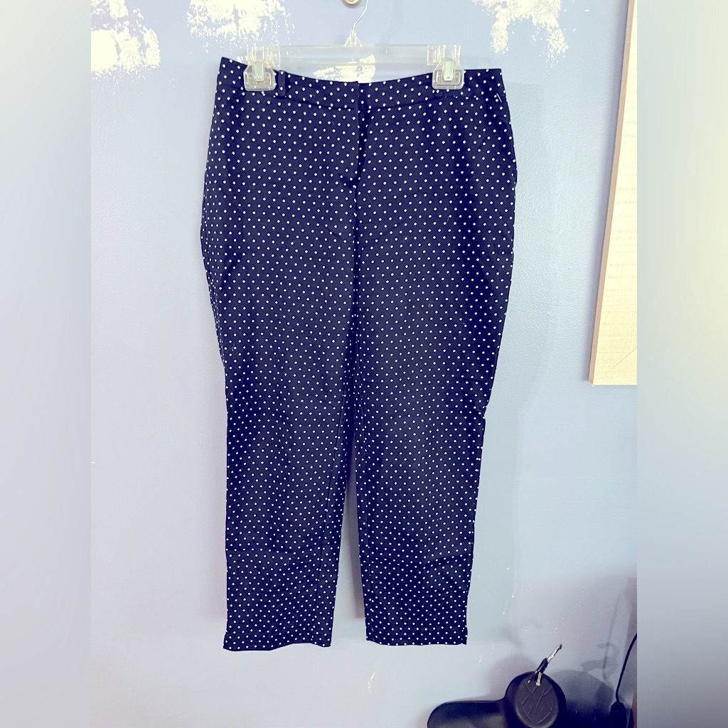 Womens Rafaella Size 6 Curvy Navy White Diamond Print Ankle Pant Preowned